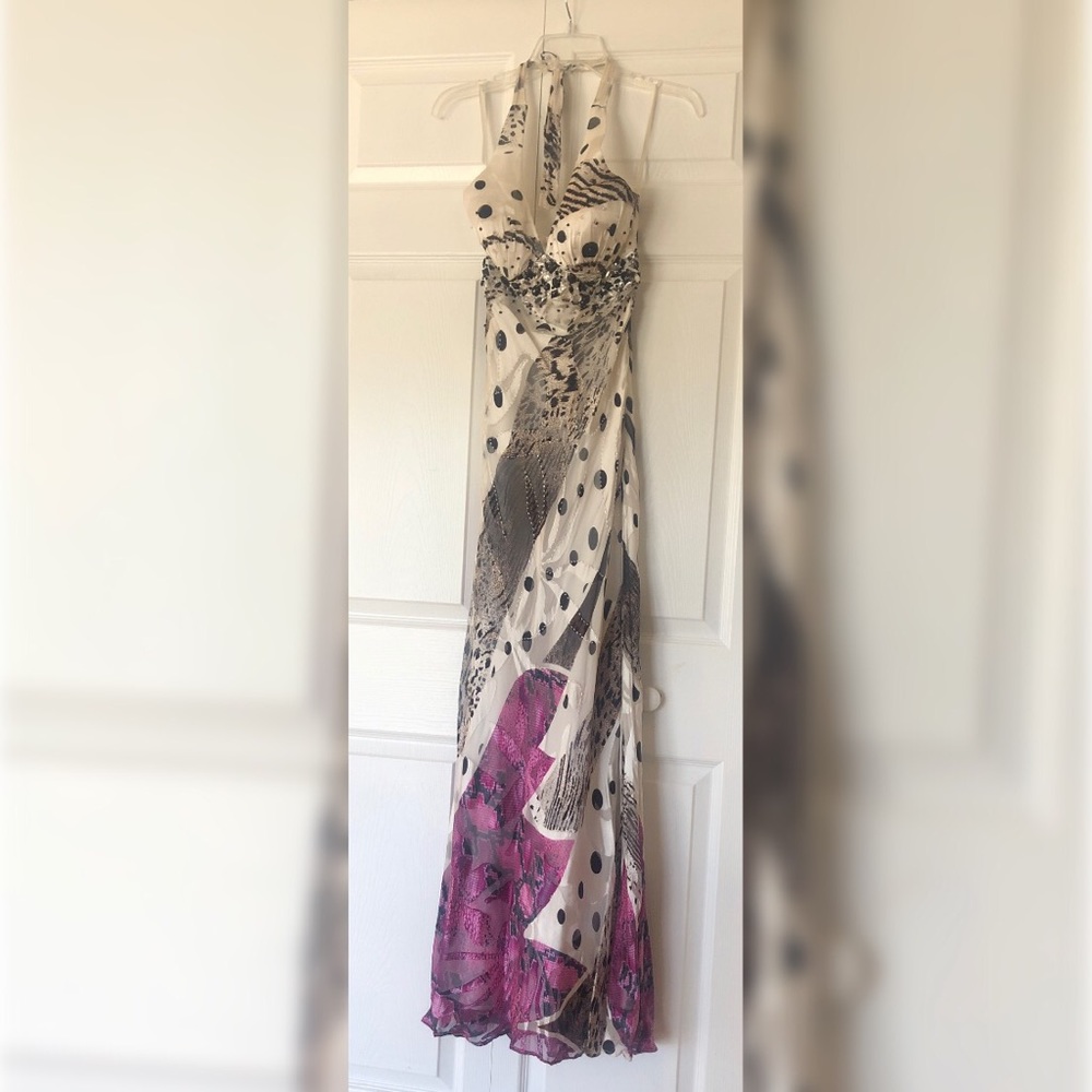 Long dress white, black and pink.